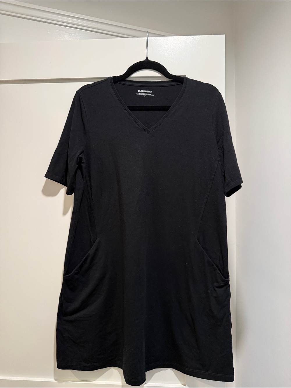 Eileen Fisher Black Short-Sleeve V-Neck Knit Dress